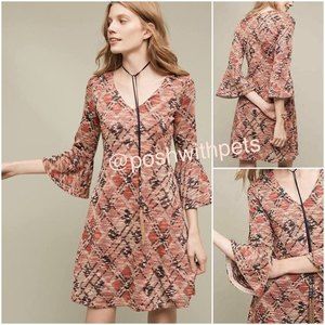 Maeve Anthropologie Erina Knit Swing Dress Bell Sleeves Mini Pink Multi XSmall